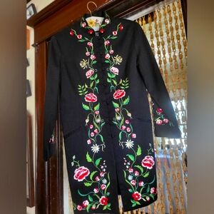 Victor Costa Occasion Black Embroidered Tunic Jacket size Small